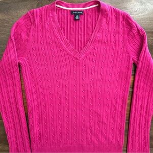Tommy Hilfiger 100% Cotton Cable Knit V-neck Sweater